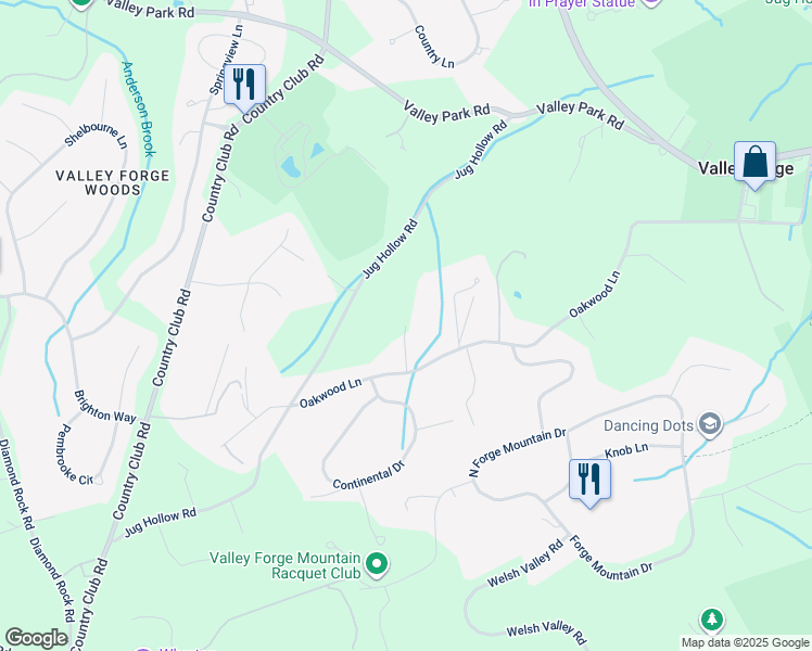 map of restaurants, bars, coffee shops, grocery stores, and more near 15 Hope Lane in Valley Forge