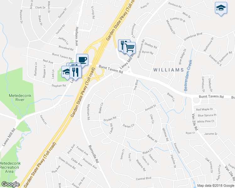map of restaurants, bars, coffee shops, grocery stores, and more near 12 Clay Circle in Brick