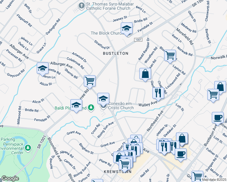 map of restaurants, bars, coffee shops, grocery stores, and more near 1066 Welsh Road in Philadelphia