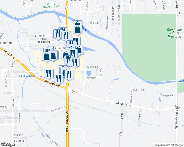 map of restaurants, bars, coffee shops, grocery stores, and more near 144 Hollywood Boulevard in Anderson