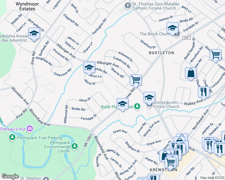 map of restaurants, bars, coffee shops, grocery stores, and more near 8905 Springview Road in Philadelphia