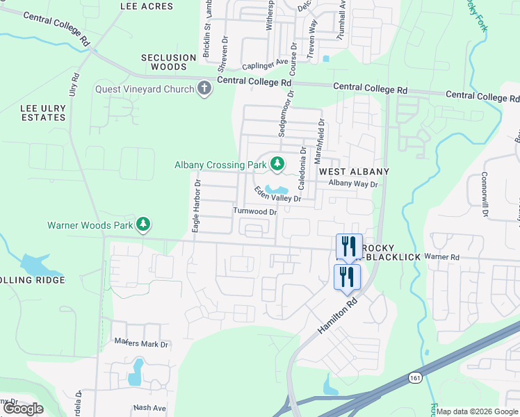 map of restaurants, bars, coffee shops, grocery stores, and more near 5969 Eden Valley Drive in Westerville