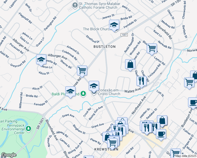 map of restaurants, bars, coffee shops, grocery stores, and more near 1066 Welsh Road in Philadelphia