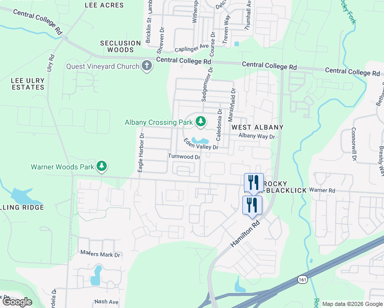 map of restaurants, bars, coffee shops, grocery stores, and more near 6020 Turnwood Drive in Westerville