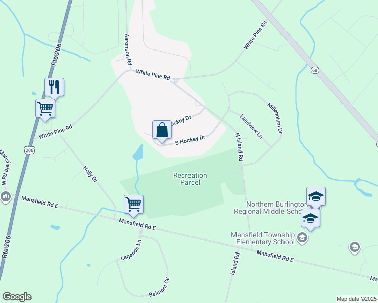 map of restaurants, bars, coffee shops, grocery stores, and more near 33 South Hockey Drive in Mansfield