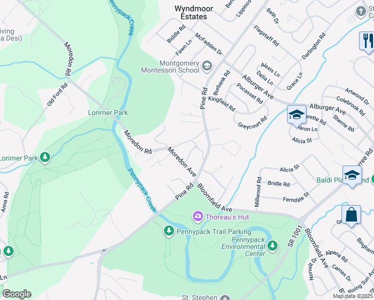 map of restaurants, bars, coffee shops, grocery stores, and more near 105 Moredun Road in Philadelphia
