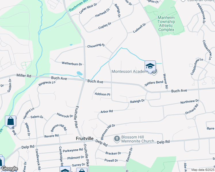 map of restaurants, bars, coffee shops, grocery stores, and more near 345 Spring Haven Drive in Lancaster