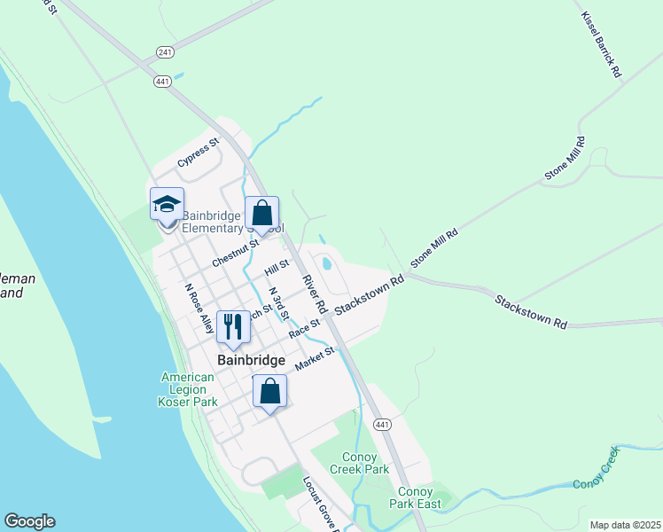 map of restaurants, bars, coffee shops, grocery stores, and more near 109 Commodore Drive in Bainbridge