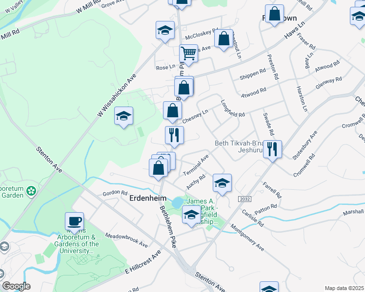 map of restaurants, bars, coffee shops, grocery stores, and more near 814 Bethlehem Pike in Erdenheim