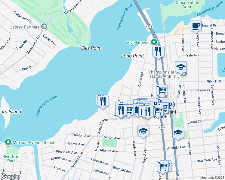 map of restaurants, bars, coffee shops, grocery stores, and more near 307-1/2 Lincoln Avenue in Point Pleasant Beach
