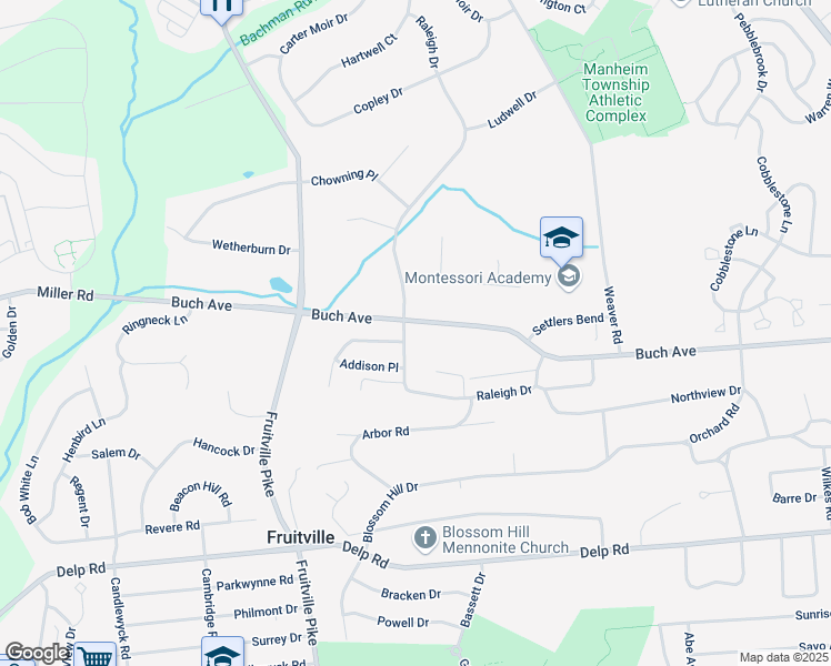 map of restaurants, bars, coffee shops, grocery stores, and more near 2401 Raleigh Drive in Lancaster
