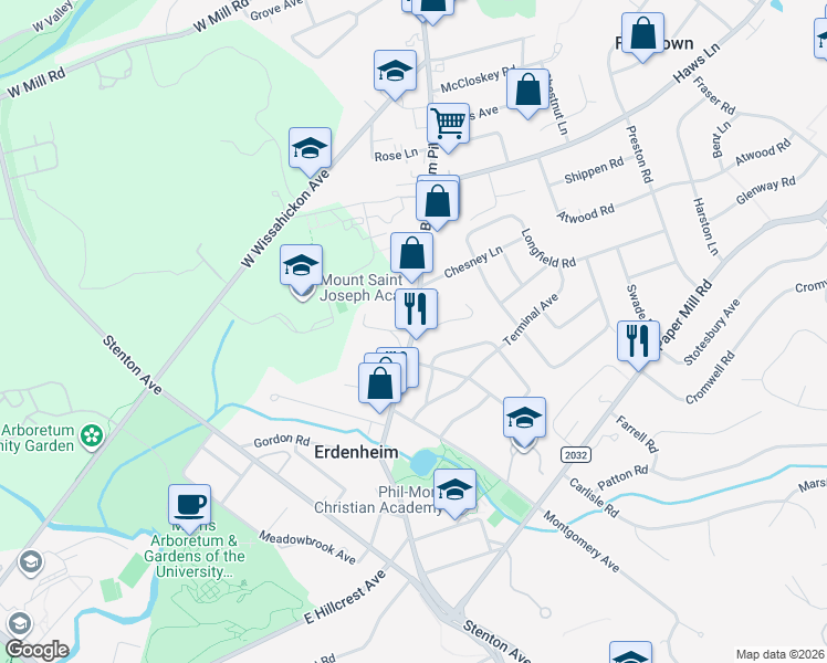 map of restaurants, bars, coffee shops, grocery stores, and more near 814 Bethlehem Pike in Erdenheim
