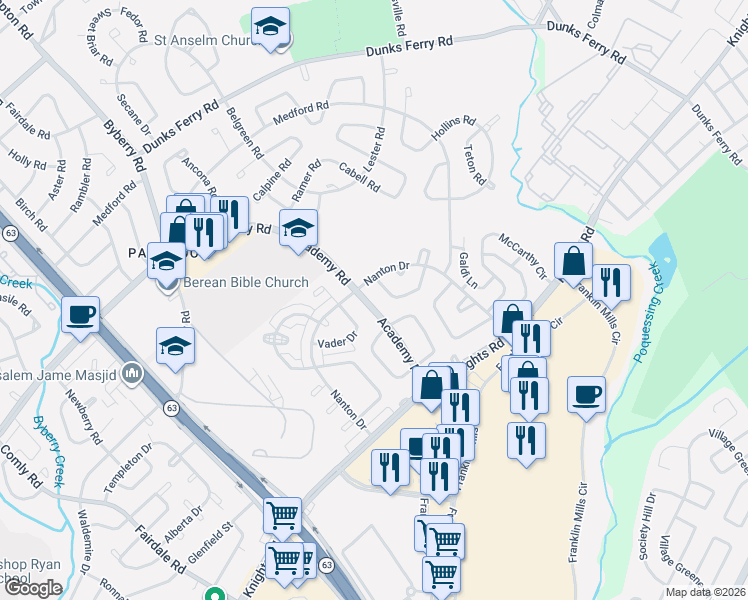 map of restaurants, bars, coffee shops, grocery stores, and more near 12601 Nanton Drive in Philadelphia