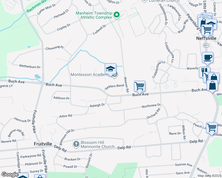map of restaurants, bars, coffee shops, grocery stores, and more near 213 Settlers Bend in Lancaster