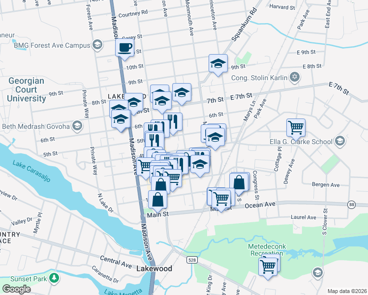 map of restaurants, bars, coffee shops, grocery stores, and more near 415 Lexington Avenue in Lakewood