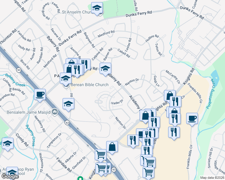 map of restaurants, bars, coffee shops, grocery stores, and more near 3627 Bellaire Place in Philadelphia