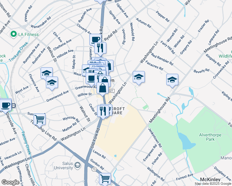 map of restaurants, bars, coffee shops, grocery stores, and more near in Jenkintown