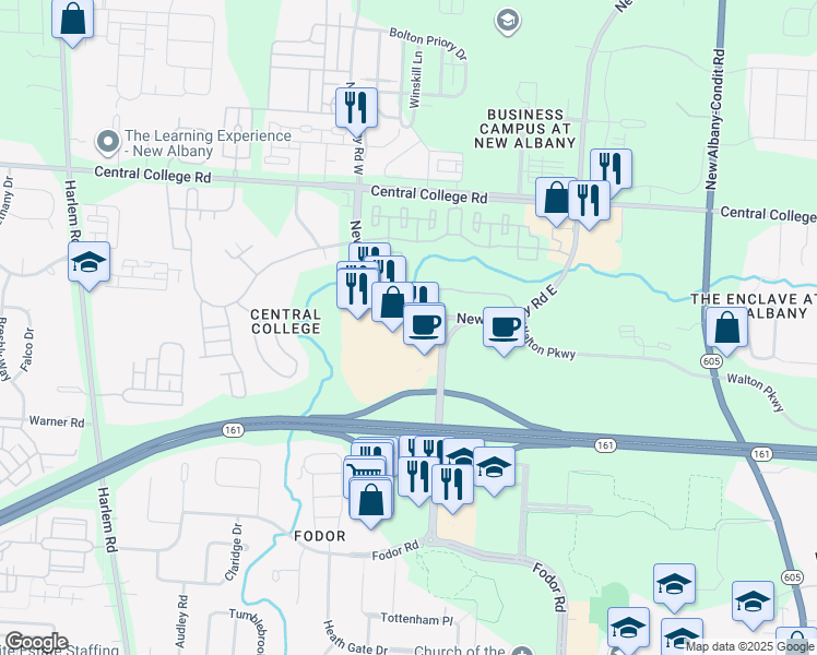 map of restaurants, bars, coffee shops, grocery stores, and more near 5455 New Albany Road West in New Albany