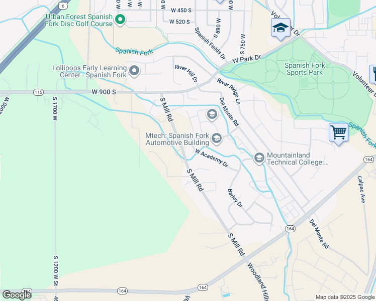 map of restaurants, bars, coffee shops, grocery stores, and more near 1015 West Academy Drive in Spanish Fork