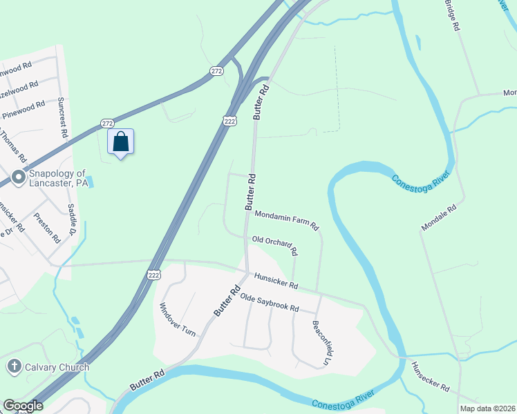 map of restaurants, bars, coffee shops, grocery stores, and more near 2641 Mondamin Farm Road in Lancaster