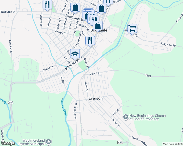 map of restaurants, bars, coffee shops, grocery stores, and more near 103 Vance Street in Everson
