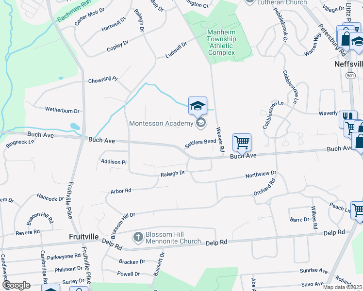 map of restaurants, bars, coffee shops, grocery stores, and more near 233 Settlers Bend in Lancaster