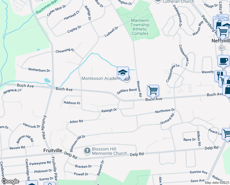 map of restaurants, bars, coffee shops, grocery stores, and more near 233 Settlers Bend in Lancaster