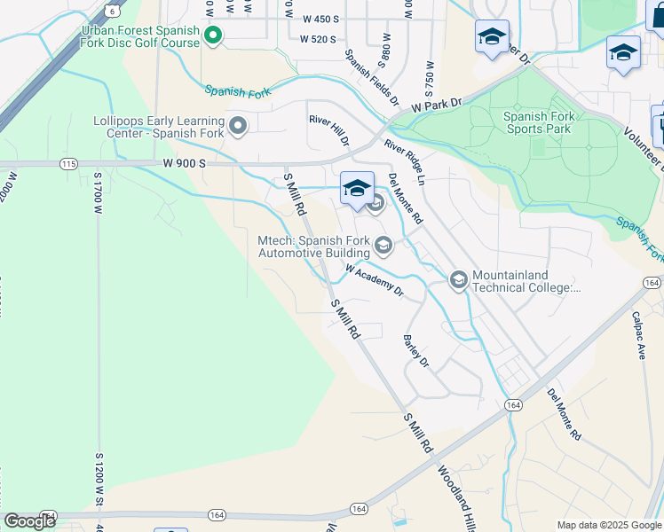 map of restaurants, bars, coffee shops, grocery stores, and more near 1015 West Academy Drive in Spanish Fork