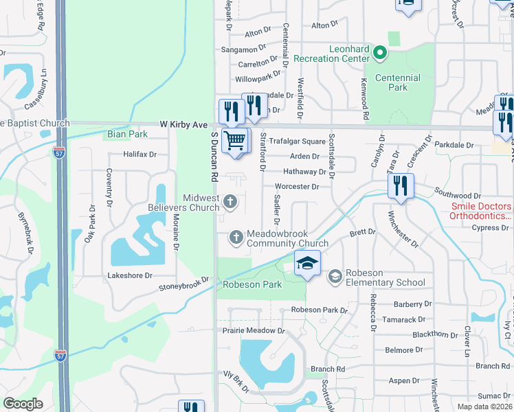 map of restaurants, bars, coffee shops, grocery stores, and more near 1810 Tahoe Court in Champaign