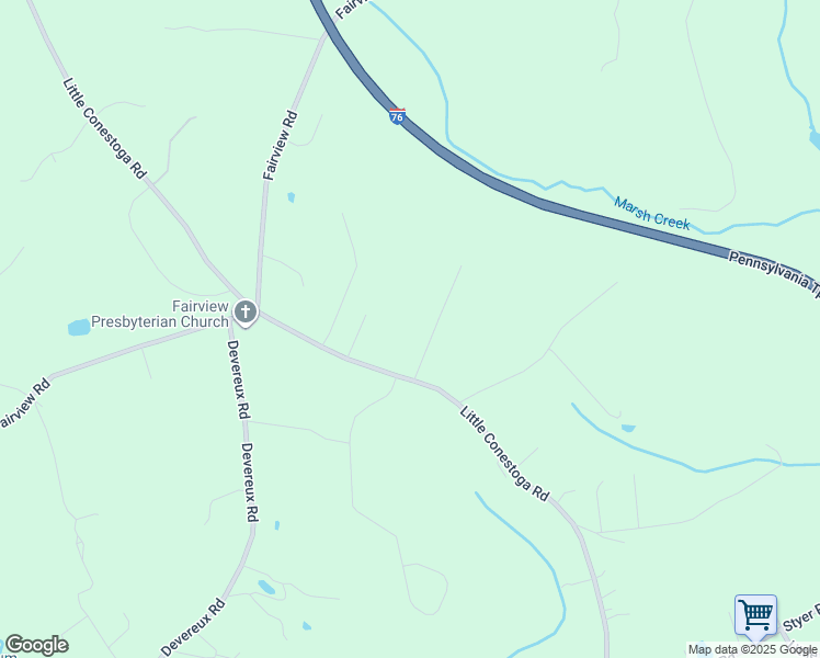map of restaurants, bars, coffee shops, grocery stores, and more near 25 Denton Drive in Glenmoore