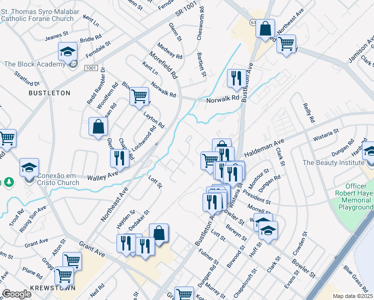 map of restaurants, bars, coffee shops, grocery stores, and more near 48 Country Lane Drive in Philadelphia