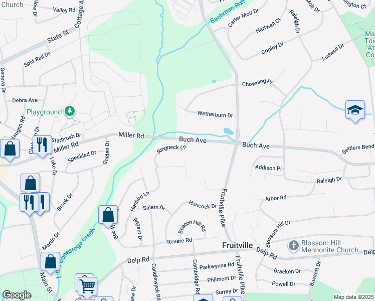 map of restaurants, bars, coffee shops, grocery stores, and more near 400 Ringneck Lane in Lancaster