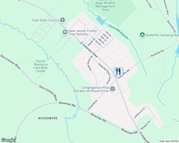 map of restaurants, bars, coffee shops, grocery stores, and more near 6 Noble Court in Jackson Township