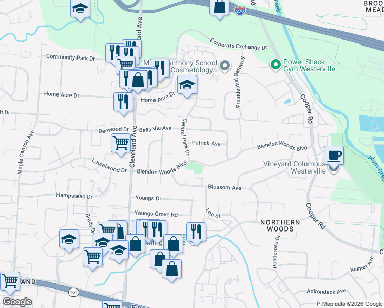 map of restaurants, bars, coffee shops, grocery stores, and more near 2691 Patrick Avenue in Columbus