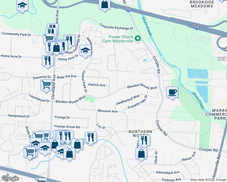 map of restaurants, bars, coffee shops, grocery stores, and more near 5955 Lisa Street in Columbus