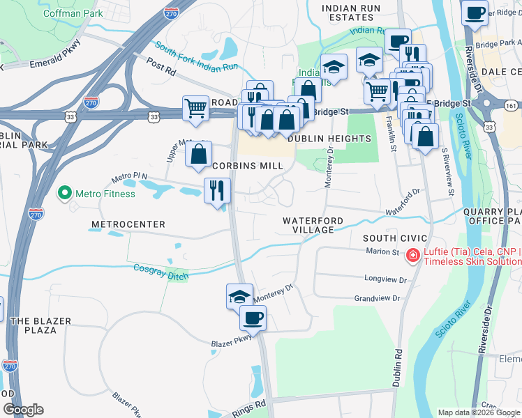 map of restaurants, bars, coffee shops, grocery stores, and more near 156 Alchester Manor in Dublin