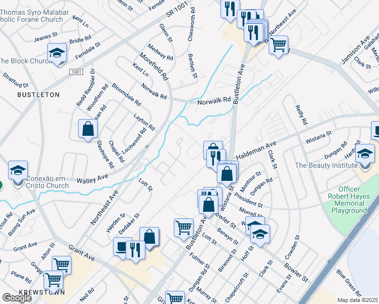 map of restaurants, bars, coffee shops, grocery stores, and more near 1256 Serota Place in Philadelphia