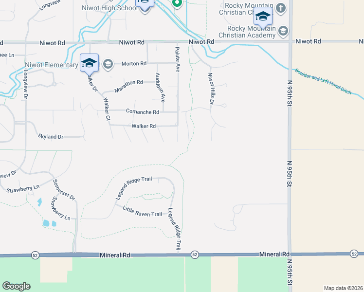map of restaurants, bars, coffee shops, grocery stores, and more near 6640 Paiute Court in Niwot