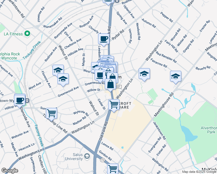 map of restaurants, bars, coffee shops, grocery stores, and more near 720 Greenwood Avenue in Jenkintown