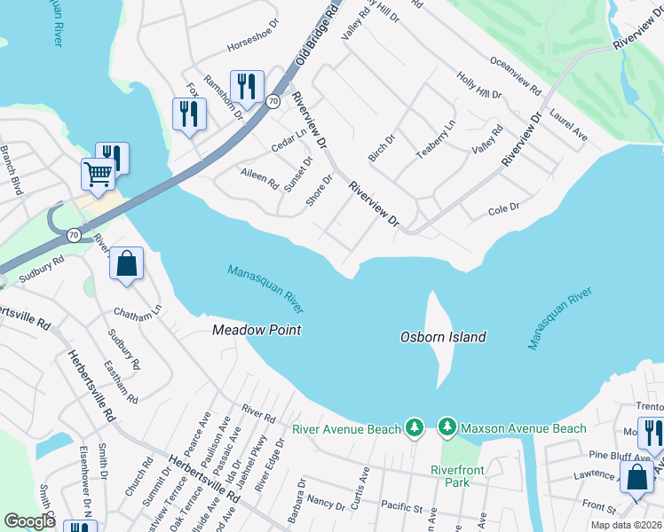 map of restaurants, bars, coffee shops, grocery stores, and more near 1015 Brainard Place in Brielle