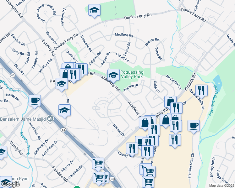 map of restaurants, bars, coffee shops, grocery stores, and more near 12590 Nanton Drive in Philadelphia