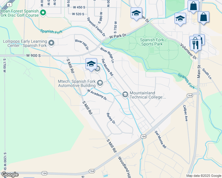 map of restaurants, bars, coffee shops, grocery stores, and more near 1152 South 800 West in Spanish Fork