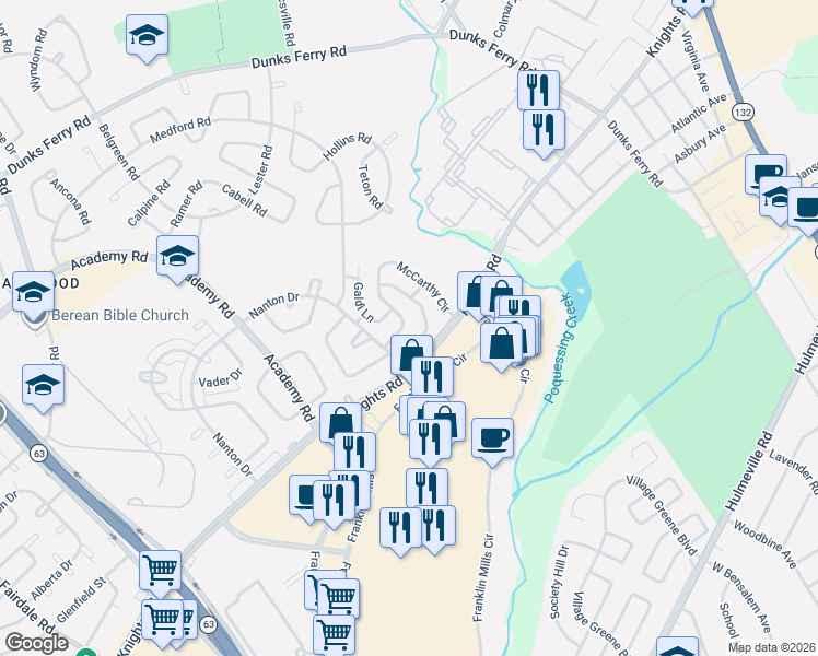 map of restaurants, bars, coffee shops, grocery stores, and more near 12810 McCarthy Circle in Philadelphia