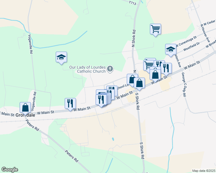 map of restaurants, bars, coffee shops, grocery stores, and more near 818 Walnut Street in New Holland