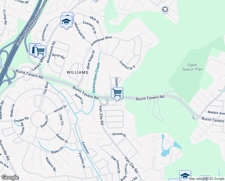 map of restaurants, bars, coffee shops, grocery stores, and more near 305 Carnation Drive in Brick Township