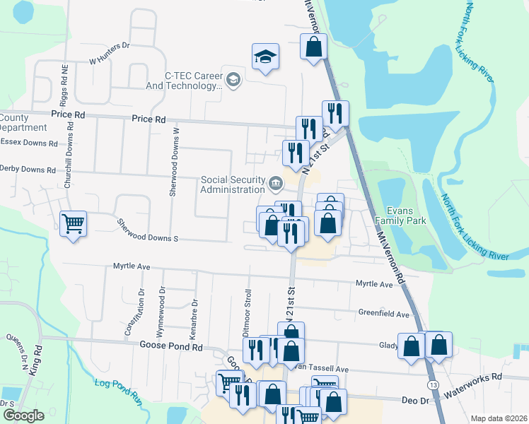 map of restaurants, bars, coffee shops, grocery stores, and more near 100 Pimlico Avenue in Newark