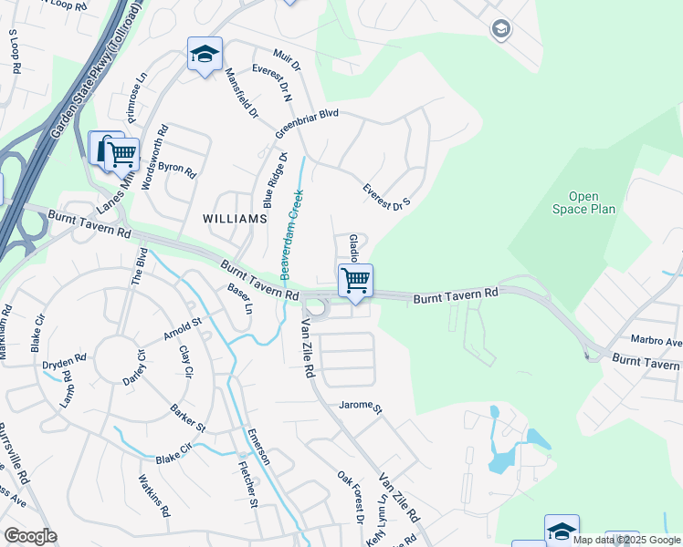 map of restaurants, bars, coffee shops, grocery stores, and more near 305 Carnation Drive in Brick Township