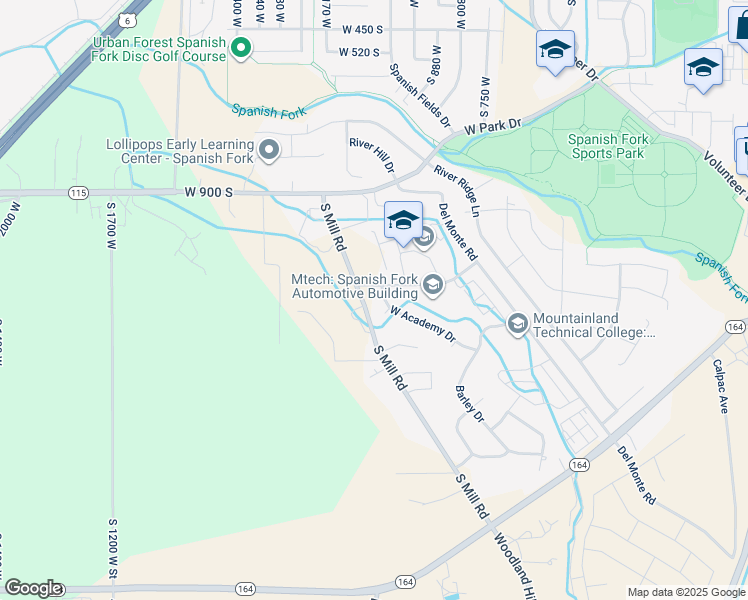 map of restaurants, bars, coffee shops, grocery stores, and more near 1015 West Academy Drive in Spanish Fork