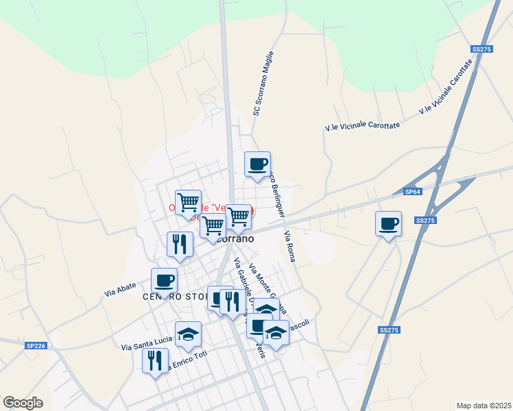 map of restaurants, bars, coffee shops, grocery stores, and more near 22 Via Tripoli in Scorrano