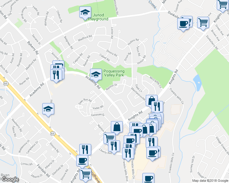 map of restaurants, bars, coffee shops, grocery stores, and more near 3619 Canby Drive in Philadelphia